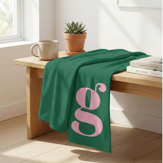Modern Monogram Initial Letter Pink Green Preppy フリースブランケット