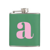 Modern Monogram Initial Letter Pink Green Wedding フラスク (正面)