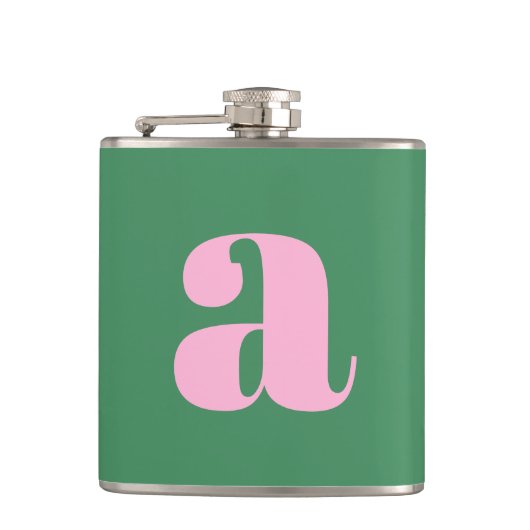 Modern Monogram Initial Letter Pink Green Wedding フラスク (正面)