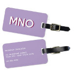 Modern Monogram Initial Lilac ラゲッジタグ<br><div class="desc">Modern minimalist monogram initial design which can be changed to personalize,  along with the details on the reverse. White on a lilac purple background with a burgundy drop shadow.</div>
