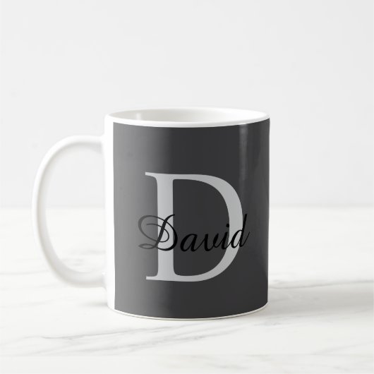 Modern Monogram Initial & Name Mug | Elegant Scrip コーヒーマグカップ (左)