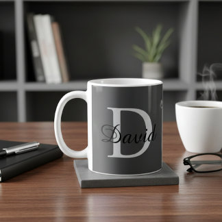 Modern Monogram Initial & Name Mug | Elegant Scrip コーヒーマグカップ