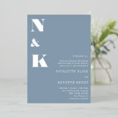 Modern Monogram Initials Dusty Blue Bold Wedding  箔招待状 (立ち正面)