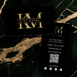 Modern Monogram Initials Professional Black Gold 名刺