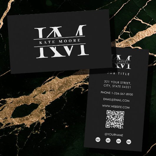 Modern Monogram Initials Professional Black White 名刺