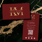 Modern Monogram Initials Professional Red Gold 名刺