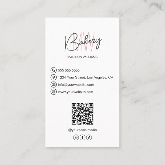 Modern Monogram Logo Bakery 名刺 (裏面)