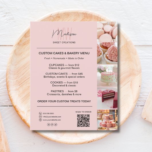 Modern Monogram Logo Bakery Menu QR Code チラシ
