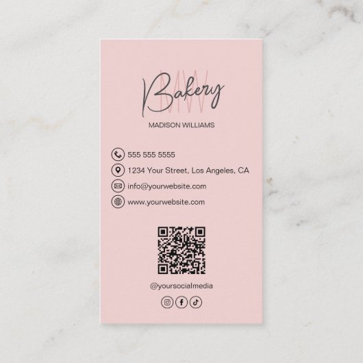 Modern Monogram Logo Bakery Pastry Chef 名刺 (裏面)