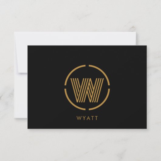 Modern Monogram Logo Gold Black Flat Note Card ノートカード (正面)