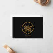 Modern Monogram Logo Gold Black Flat Note Card ノートカード (正面/裏面インサイチュ)