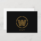 Modern Monogram Logo Gold Black Flat Note Card ノートカード (正面/裏面)