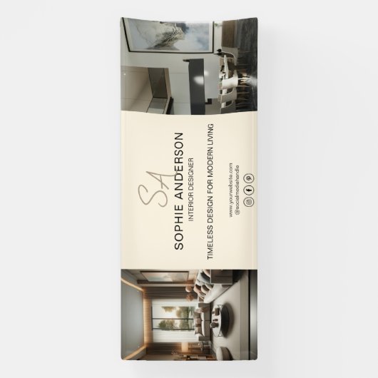 Modern Monogram Logo Photo Cream Business 横断幕 (縦)