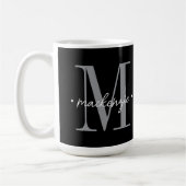 Modern Monogram Minimal Black White コーヒーマグカップ (左)
