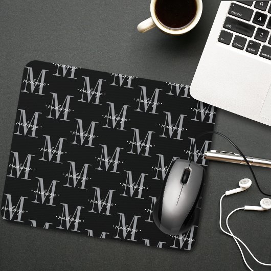 Modern Monogram Minimal Black White マウスパッド