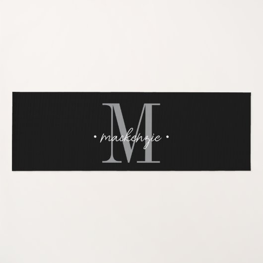 Modern Monogram Minimal Black White ヨガマット (正面(横))