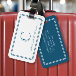 Modern Monogram Navy Blue Double Border ラゲッジタグ