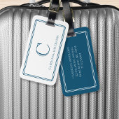Modern Monogram Navy Blue Double Border ラゲッジタグ