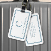 Modern Monogram Navy Blue Double Border ラゲッジタグ