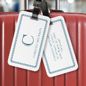 Modern Monogram Navy Blue Double Border ラゲッジタグ