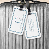 Modern Monogram Navy Blue Double Border ラゲッジタグ