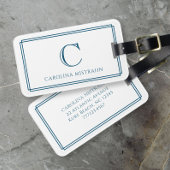Modern Monogram Navy Blue Double Border ラゲッジタグ