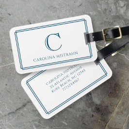 Modern Monogram Navy Blue Double Border ラゲッジタグ