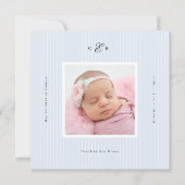 Modern Monogram Photo Birth Announcement 招待状 (正面)