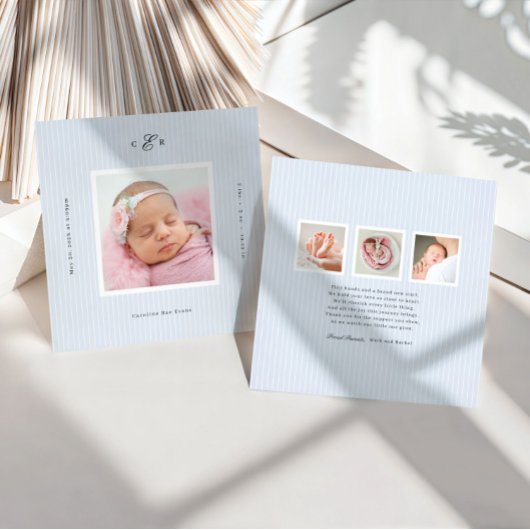 Modern Monogram Photo Birth Announcement 招待状