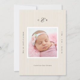 Modern Monogram Photo Birth Announcement 案内状