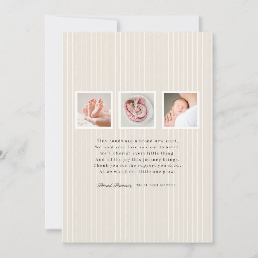 Modern Monogram Photo Birth Announcement 案内状 (裏面)