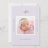 Modern Monogram Photo Birth Announcement 案内状 (正面)