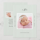 Modern Monogram Photo Birth Announcement 案内状 (正面/裏面)