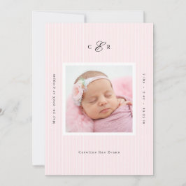 Modern Monogram Photo Birth Announcement 案内状