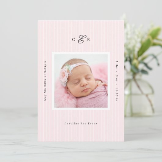 Modern Monogram Photo Birth Announcement 案内状 (スタンド正面)