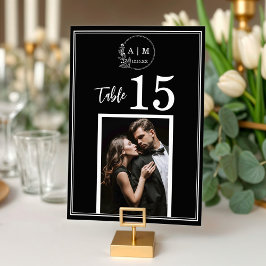 Modern Monogram Photo Wedding Table Number Card テーブルナンバー