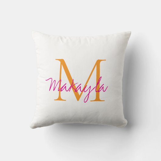 Modern Monogram Pink Script Name クッション (裏面)