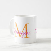 Modern Monogram Pink Script Name コーヒーマグカップ (正面左)