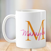 Modern Monogram Pink Script Name コーヒーマグカップ