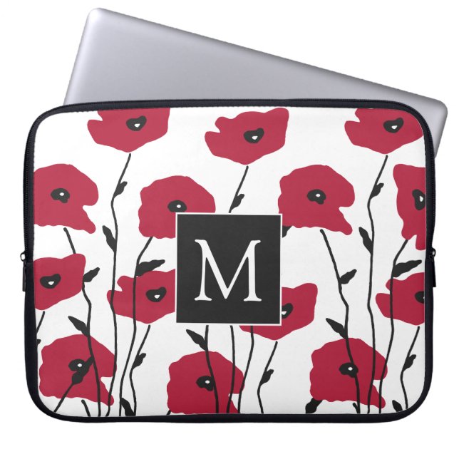 Modern Monogram Poppies Pattern ラップトップスリーブ (正面)