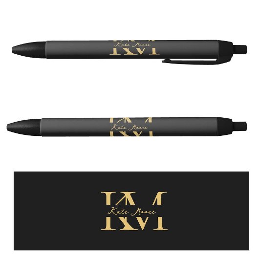 Modern Monogram Professional Black Gold Marketing 黒ボールペン