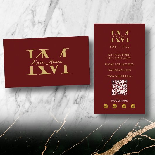 Modern Monogram Professional Red Gold Marketing 名刺