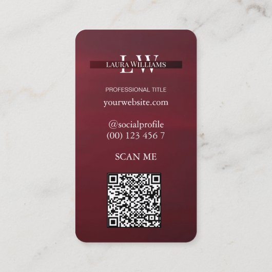 Modern Monogram Professional Red Maroon 名刺 (裏面)
