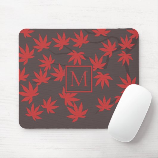 Modern Monogram Red Maple Leaf Grey マウスパッド (マウス)