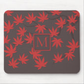 Modern Monogram Red Maple Leaf Grey マウスパッド (正面)