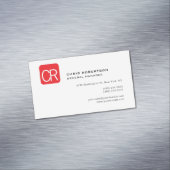 Modern Monogram Red White Professional Plain マグネット名刺 (インサイチュ)