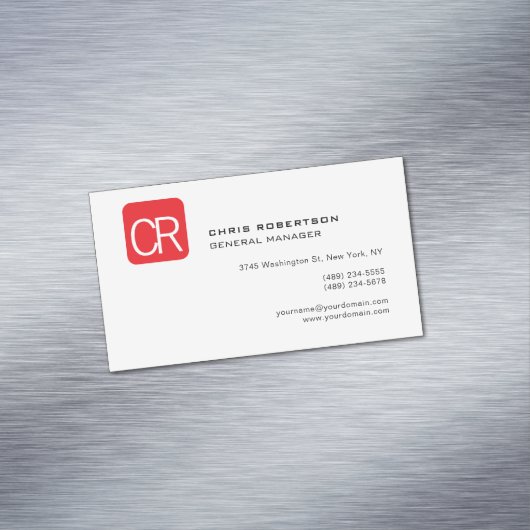 Modern Monogram Red White Professional Plain マグネット名刺 (インサイチュ)