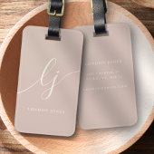 Modern Monogram Script Calligraphy Rose Pink Ivory ラゲッジタグ