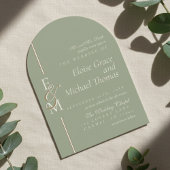 Modern Monogram Script Sage Green Arch Wedding 招待状