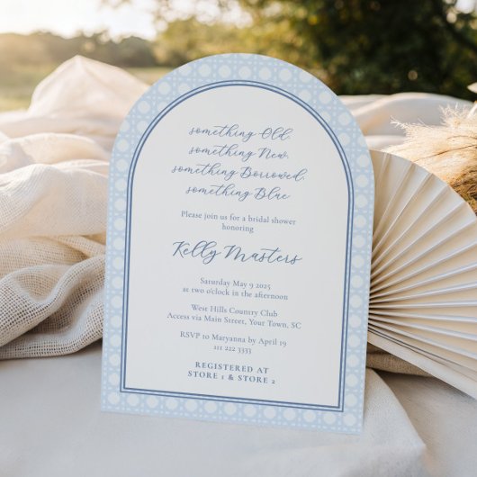 Modern Monogram Something Blue Cane Bridal Shower 招待状